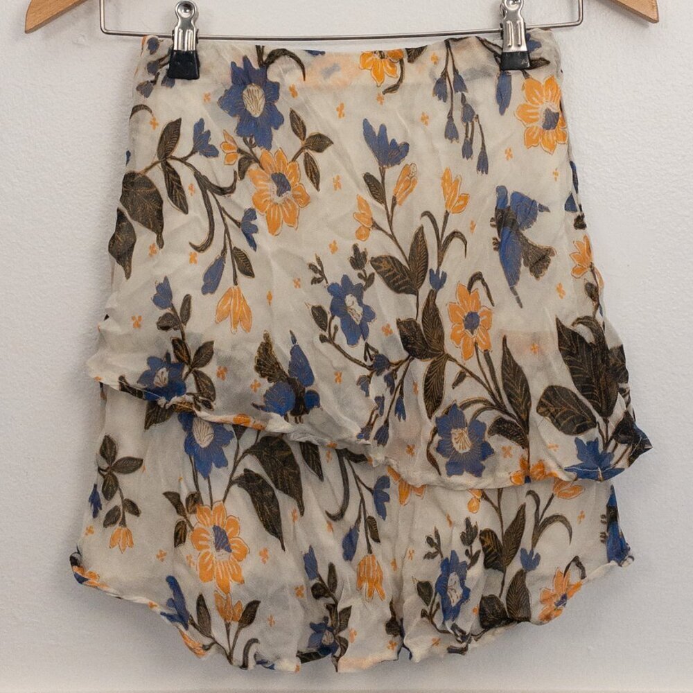 Anthropologie Floral Tiered Mini Skirt Boho Cottagecore XXS Lightweight - Picture 3 of 4